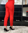 Pantalon classique taille haute rouge